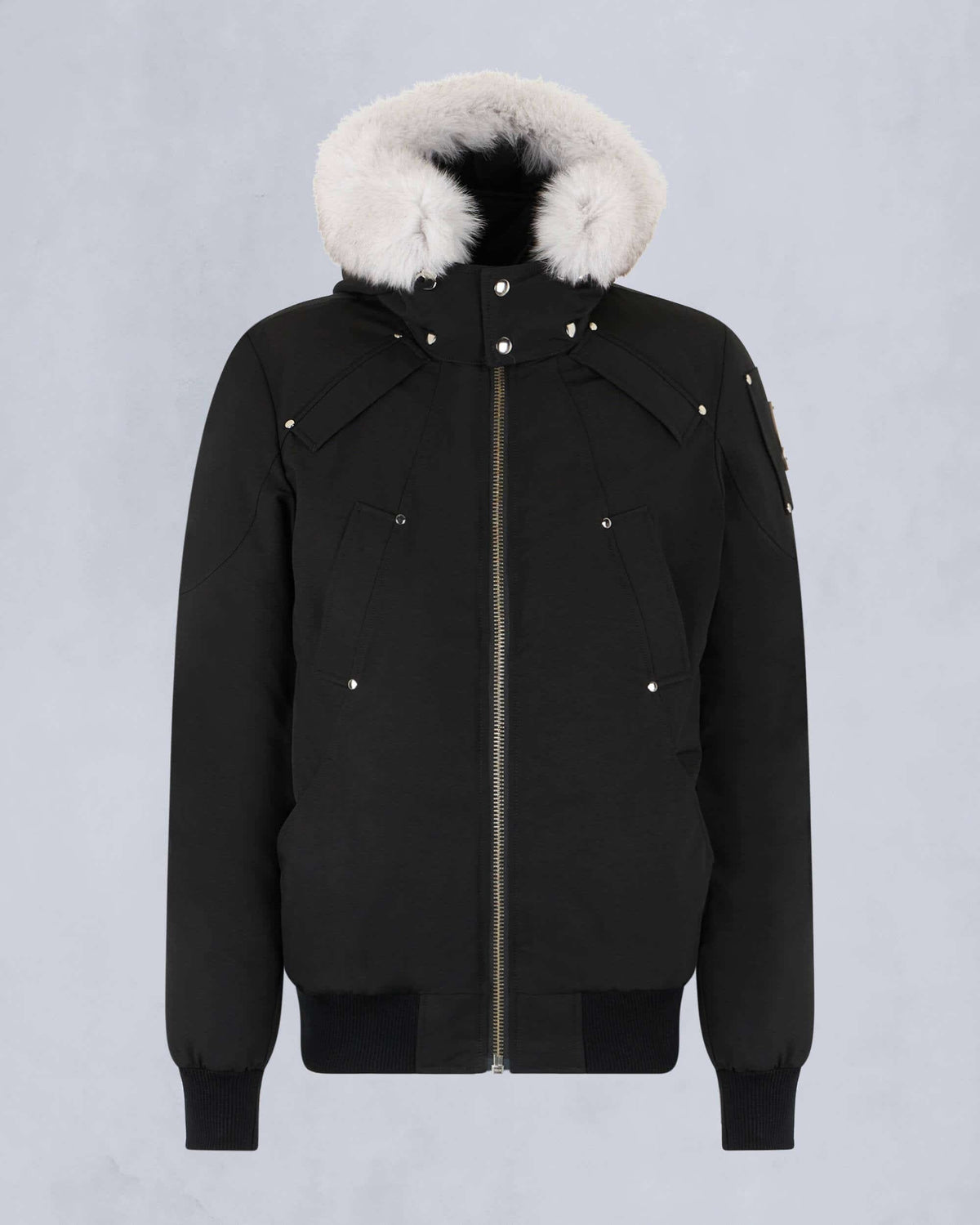 Moose Knuckles Black Contrast-Trim Hooded Bomber Jacket