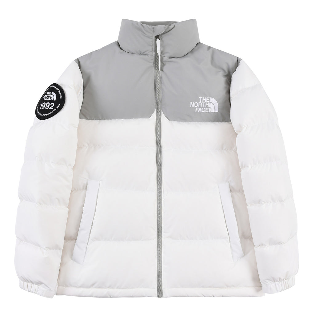 The North Face White and Grey Colorblock Puffer Jacket
