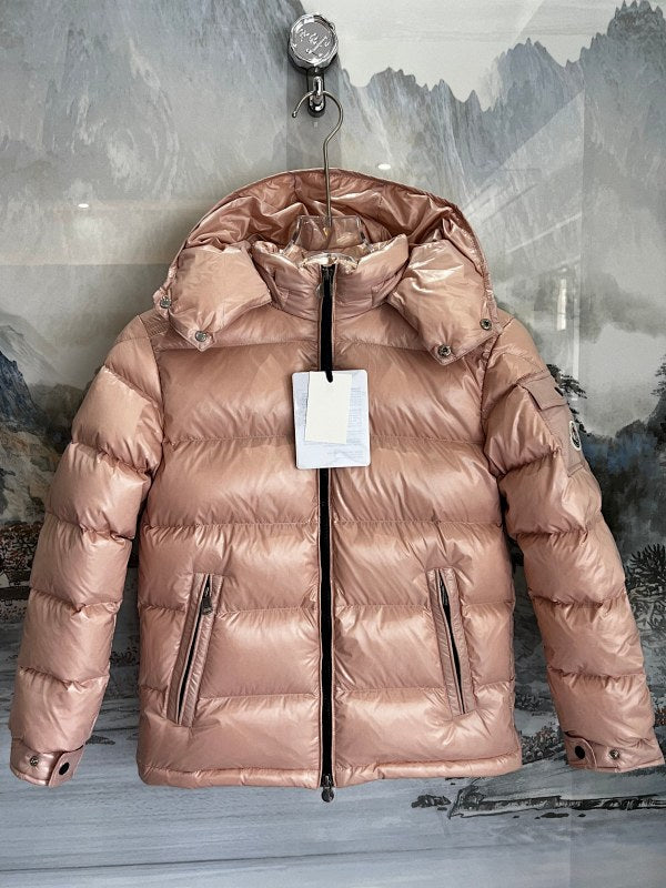 Moncler Rose Gold Glossy Quilted Hooded Puffer Jacket