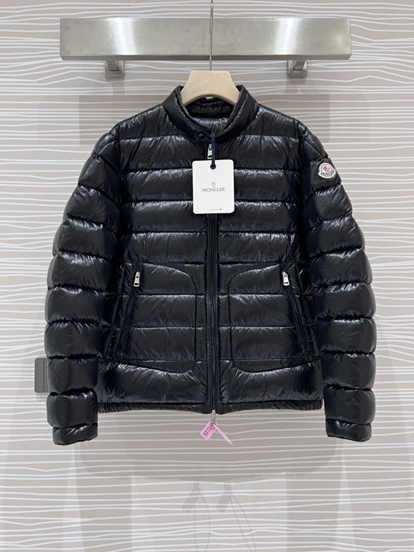 Moncler Black Glossy Quilted Stand-Collar Puffer Jacket