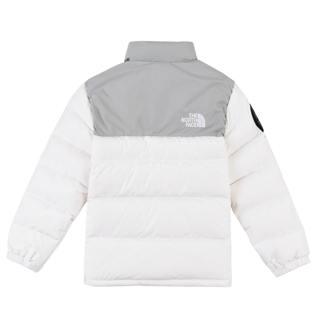 The North Face White and Grey Colorblock Puffer Jacket