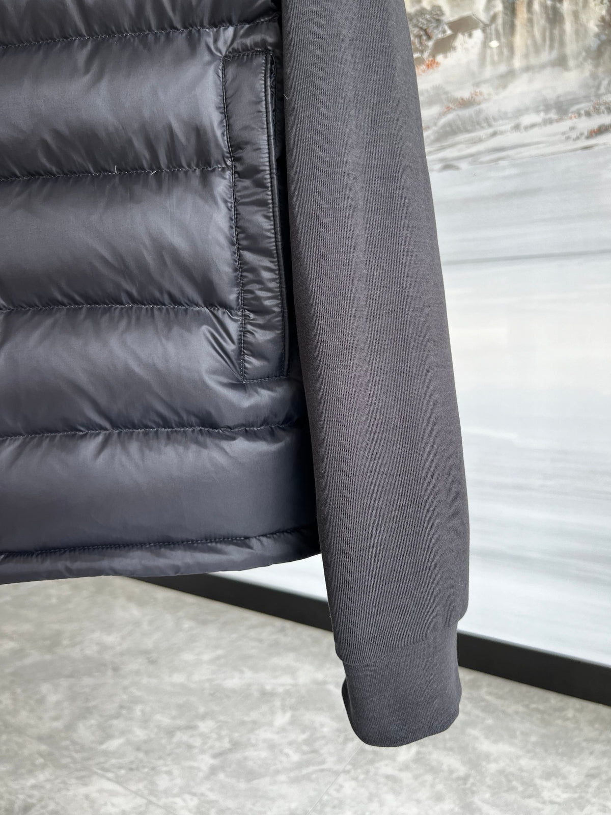 Moncler Black and White Striped Quilted-Front Hooded Jacket