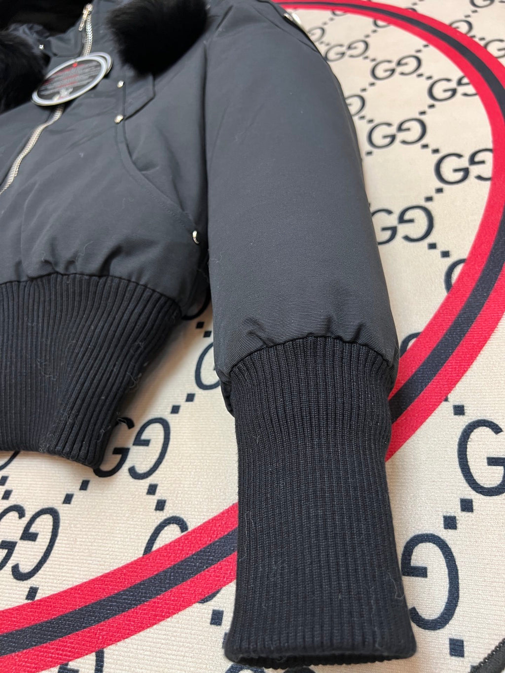 Moose Knuckles Black Pom-Pom Hooded Bomber Jacket