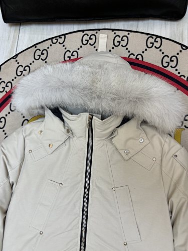 Moose Knuckles Ivory White Hooded Bomber Jacket