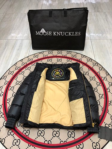Moose Knuckles Black Glossy Stand-Collar Puffer Jacket