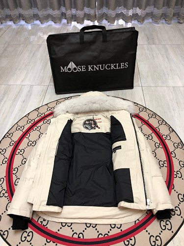 Moose Knuckles Ivory White Quilted Hooded Parka Jacket