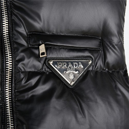 Prada Black Glossy Quilted Zip-Pocket Puffer Vest