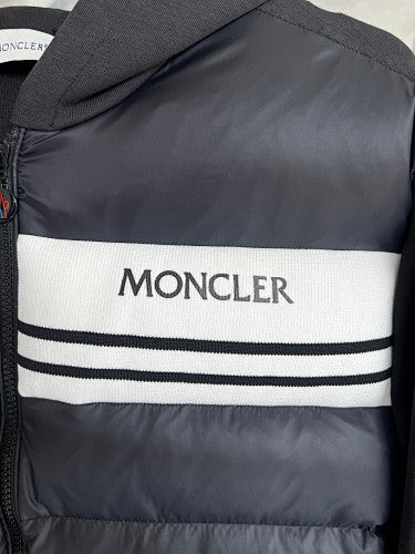 Moncler Black and White Striped Quilted-Front Hooded Jacket