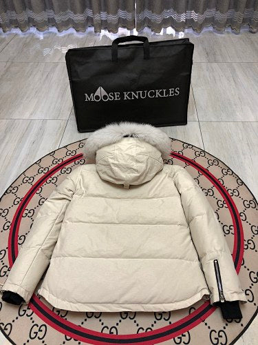 Moose Knuckles Ivory White Quilted Hooded Parka Jacket
