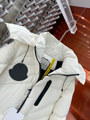 Moncler Ivory White Asymmetric Quilted Hooded Puffer Jacket