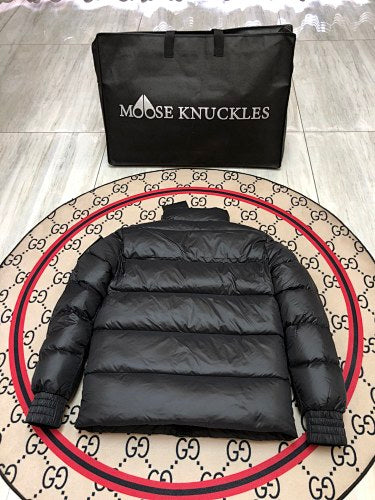 Moose Knuckles Black Glossy Stand-Collar Puffer Jacket