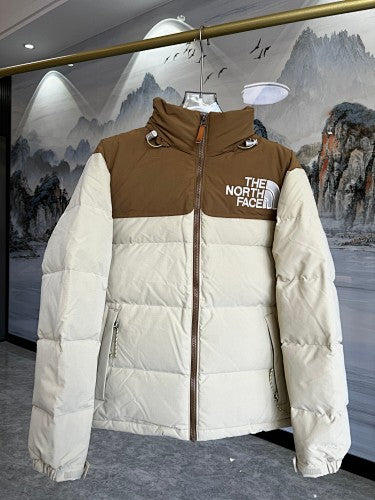The North Face Ivory and Brown Colorblock Puffer Jacket