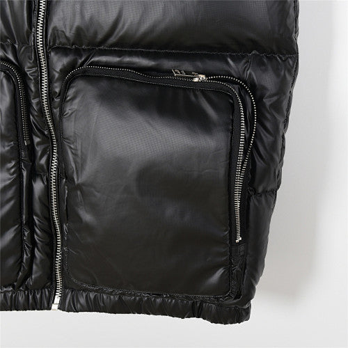 Prada Black Glossy Quilted Zip-Pocket Puffer Vest