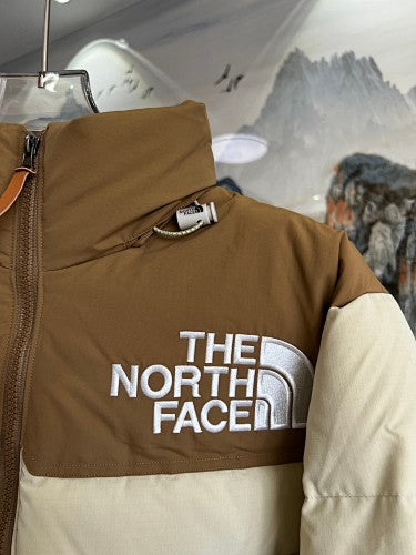 The North Face Ivory and Brown Colorblock Puffer Jacket
