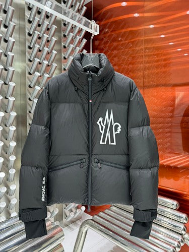 Moncler Charcoal Grey Graphic-Back Stand-Collar Puffer Jacket
