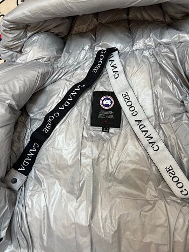 Canada Goose Silver Grey Glossy Quilted Hooded Puffer Jacket