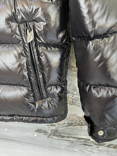 Moncler Black Glossy Quilted Hooded Puffer Jacket