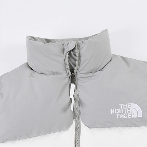 The North Face White and Grey Colorblock Puffer Jacket