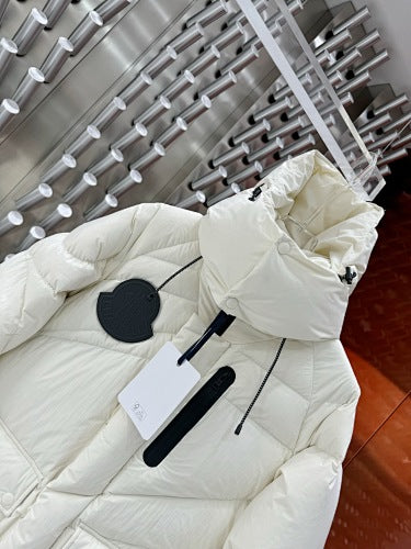 Moncler Ivory White Asymmetric Quilted Hooded Puffer Jacket