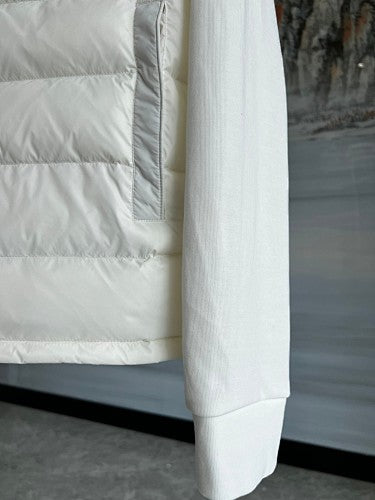 Moncler White and Black Striped Quilted-Front Hooded Jacket