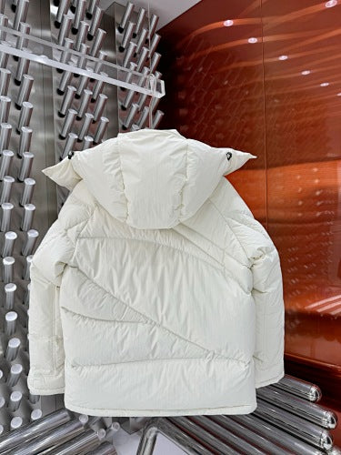 Moncler Ivory White Asymmetric Quilted Hooded Puffer Jacket