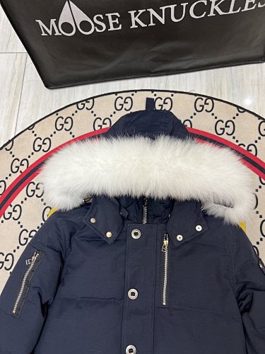 Moose Knuckles Navy Blue Quilted Hooded Parka Jacket
