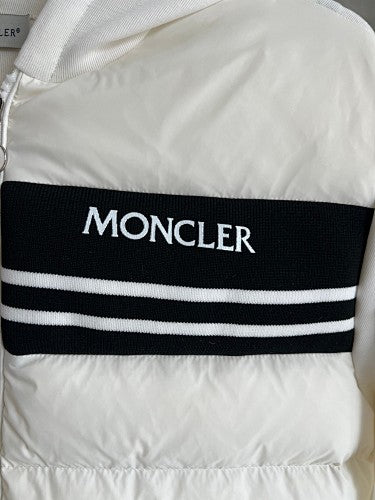 Moncler White and Black Striped Quilted-Front Hooded Jacket