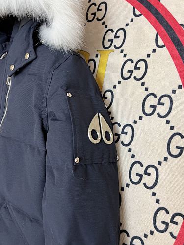Moose Knuckles Navy Blue Quilted Hooded Parka Jacket