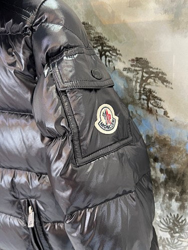 Moncler Black Glossy Quilted Hooded Puffer Jacket