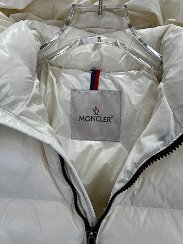 Moncler Ivory White Glossy Quilted Hooded Puffer Jacket