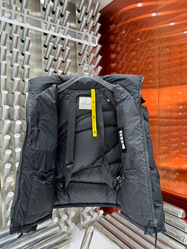 Moncler Charcoal Grey Asymmetric Quilted Hooded Puffer Jacket