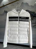 Moncler White and Black Striped Quilted-Front Hooded Jacket