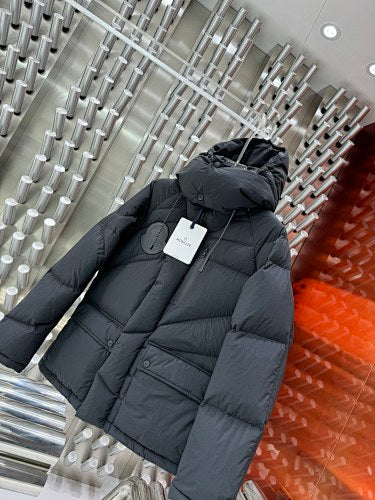 Moncler Charcoal Grey Asymmetric Quilted Hooded Puffer Jacket