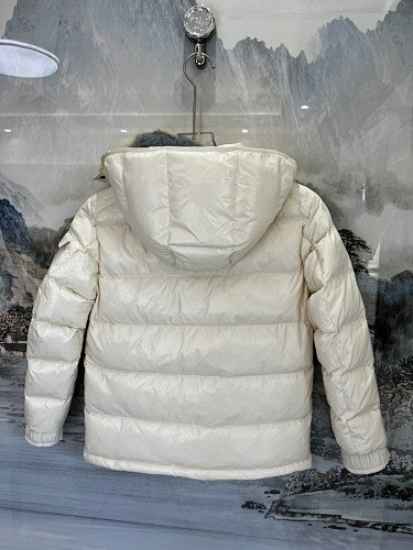 Moncler Ivory White Glossy Quilted Hooded Puffer Jacket
