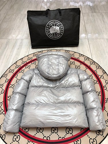 Canada Goose Silver Grey Glossy Quilted Hooded Puffer Jacket