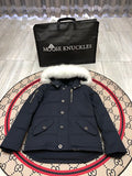 Moose Knuckles Navy Blue Quilted Hooded Parka Jacket