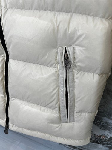 Moncler Ivory White Glossy Quilted Hooded Puffer Jacket
