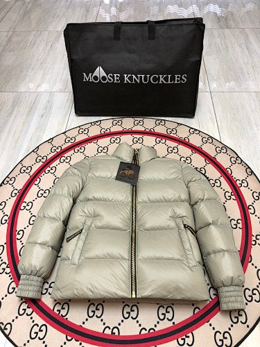Moose Knuckles Sage Green Glossy Stand-Collar Puffer Jacket