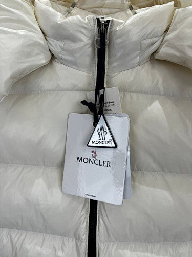 Moncler Ivory White Glossy Quilted Hooded Puffer Jacket