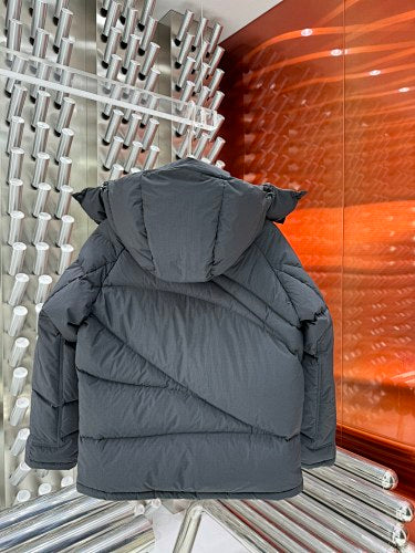 Moncler Charcoal Grey Asymmetric Quilted Hooded Puffer Jacket