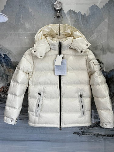 Moncler Ivory White Glossy Quilted Hooded Puffer Jacket