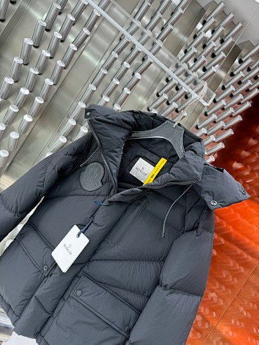 Moncler Charcoal Grey Asymmetric Quilted Hooded Puffer Jacket