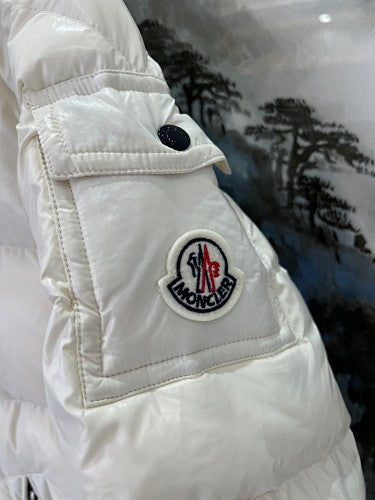 Moncler Ivory White Glossy Quilted Hooded Puffer Jacket