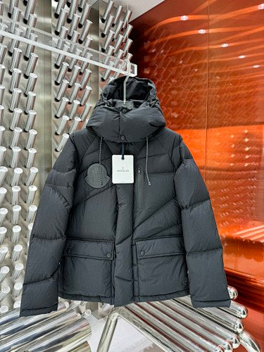 Moncler Charcoal Grey Asymmetric Quilted Hooded Puffer Jacket
