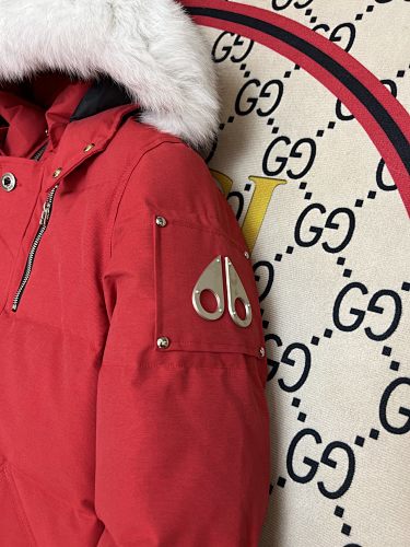 Moose Knuckles Red Quilted Hooded Parka Jacket
