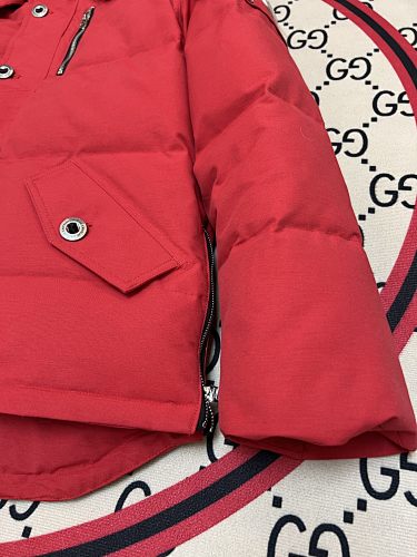Moose Knuckles Red Quilted Hooded Parka Jacket
