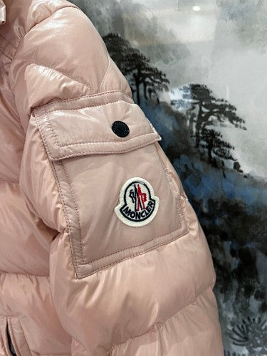 Moncler Rose Gold Glossy Quilted Hooded Puffer Jacket