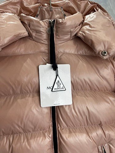 Moncler Rose Gold Glossy Quilted Hooded Puffer Jacket