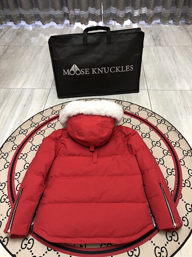 Moose Knuckles Red Quilted Hooded Parka Jacket
