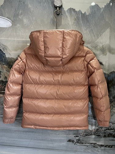 Moncler Rose Gold Glossy Quilted Hooded Puffer Jacket
